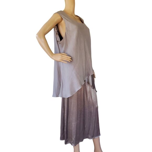 VTG Wayne Diamond 2 Pc Skirt Set Women's 22 Gray Tank Blouse Satin Dragonfly Pin - Picture 4 of 12